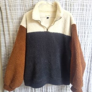 Universal Thread Sherpa Pullover, Size XL, White+Black+Brown
